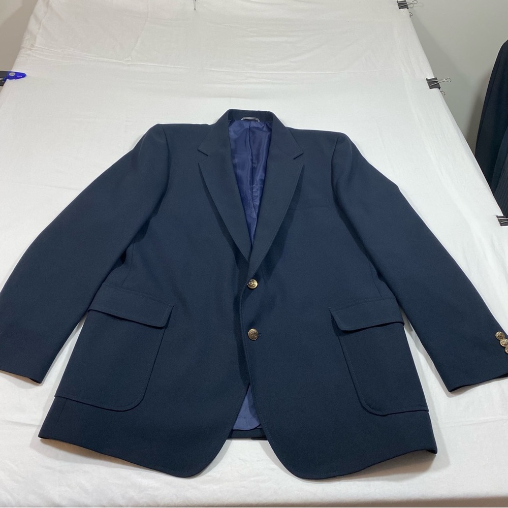 Haggar Men’s Blazer 46L Sports Coat Jacket Blazer Navy Blue Metal Buttons Office